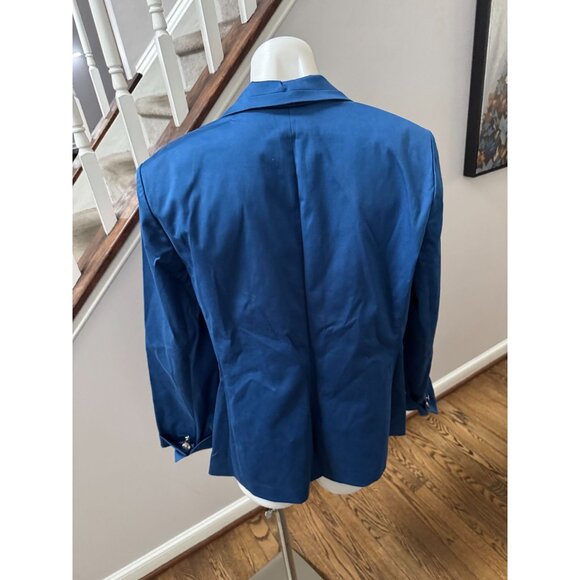Lafayette 148 New York Blue Stretch Cotton Blazer Jacket Size 14 - Picture 3 of 3